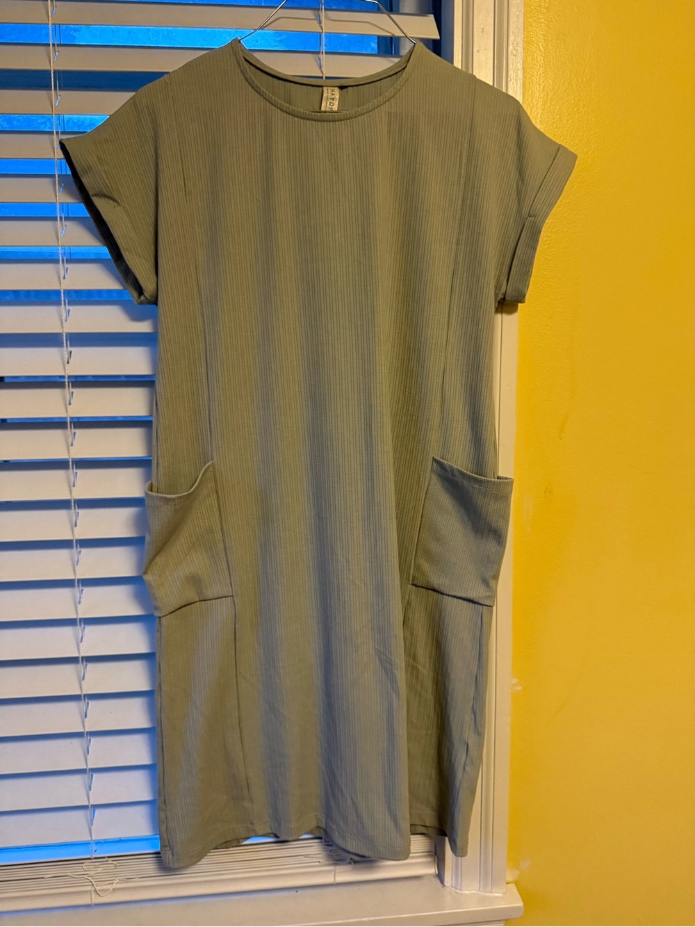 Ribbed Pocket T-Shirt Dress in Sage Green